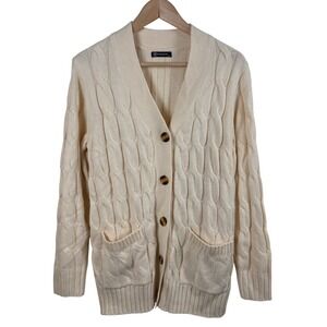 PrettyGarden Cream Chunky Cable Knit Cardigan Sweater Women's M Grandpa Cozycore